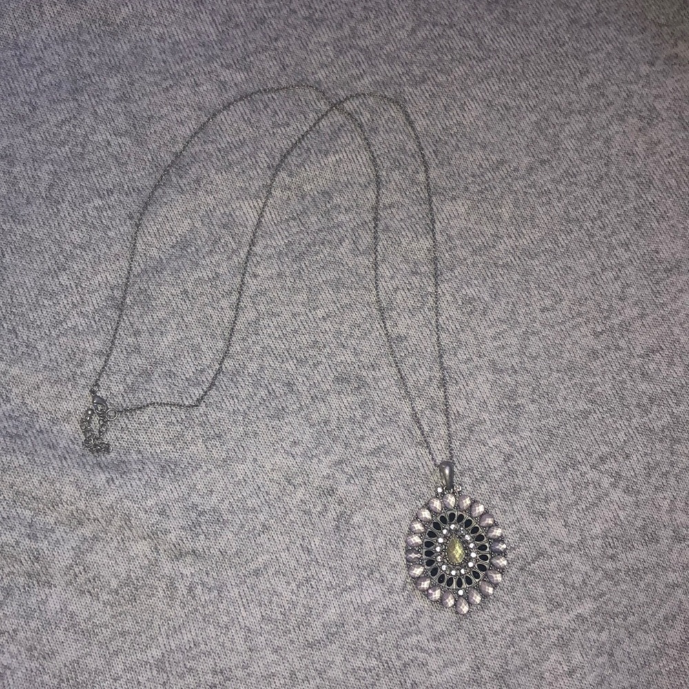 Silver medallion long necklace